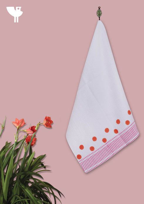 Handloom Cotton Bath Towel With Block Print Border